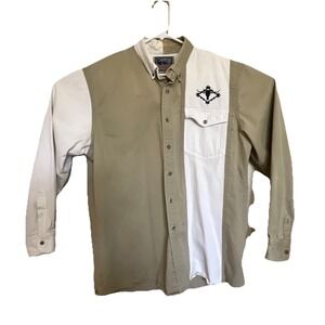 VTG‎ Red Lodge Trading Company Shirt Mens XL Long Sleeve denim Tan And White